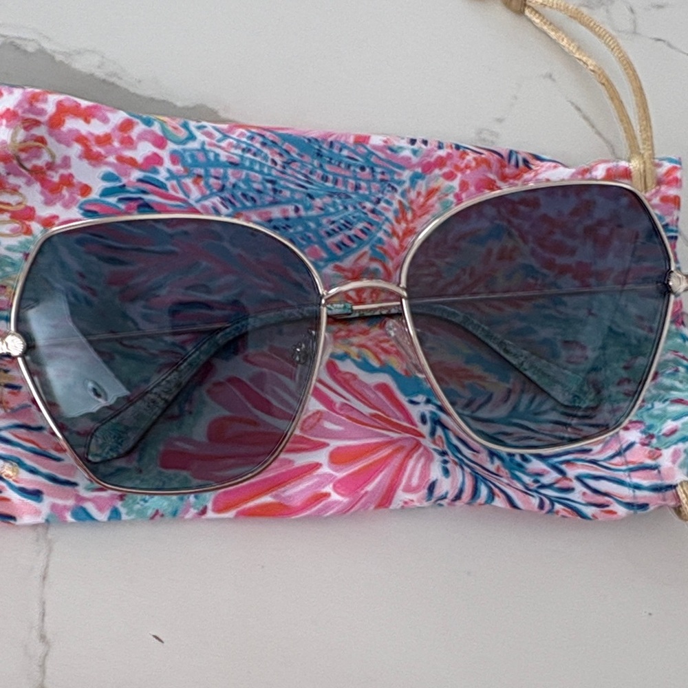 Lilly Pulitzer Silver Frame Sunglasses with Blue Lenses